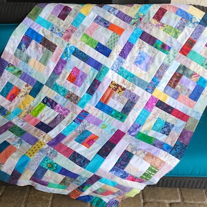 Colorful Scrap Unfinished Quilt Top, 12" Blocks