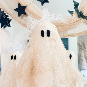 Vintage Lace Ghost Wand, Boho Halloween Decor, Handmade Boo Basket Accent
