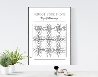Forgot Your Phone Bathroom Maze Wall Art, Home Decor, Wall Art Prints, Digital Print, Digital Wall Art, Toilet, Bathroom Print, Toilet Print