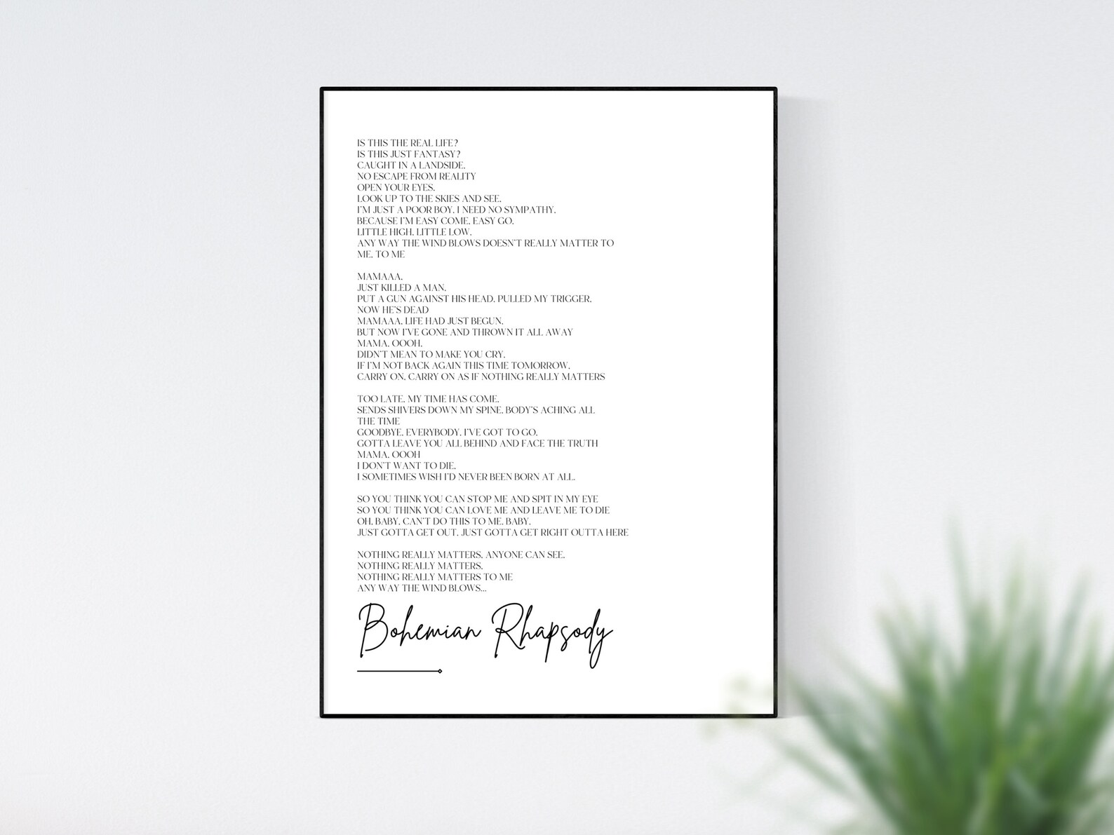 Bohemian Rhapsody Lyrics Print Queen Music Freddie Mercury | Etsy