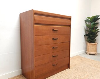 Mid century chest of drawers Teak Stylish shape and retro features Great look  for adding some character Good quality DELIVERY
