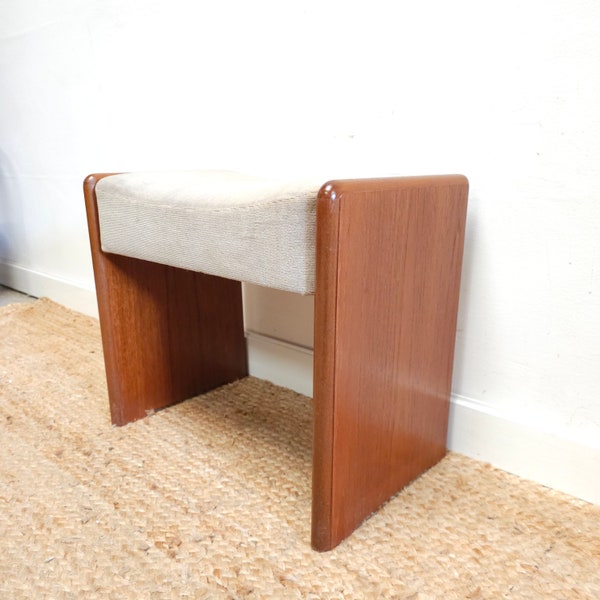 Retro stool Stag dressing table stool Mid century vintage Small size Velour upholstery Teak frame Original 1960s Rare Good cond DELIVERY