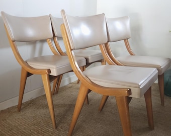 Retro Ben Stoe Dining Chairs Set of 4 Mid century vintage Beech frame Beige vinyl seats Very stylish shape Original 1960s DELIVERY