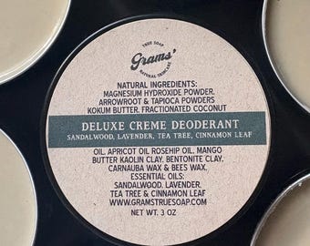 Natural Magnesium Cream Deodorant: Arrowroot, Tapioca, Clay, Essential Oils (3oz)