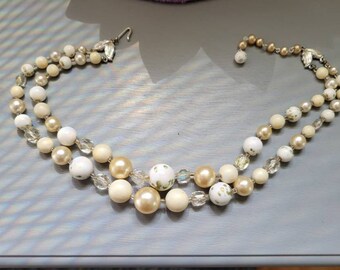 Necklace double strand beaded vintage japan