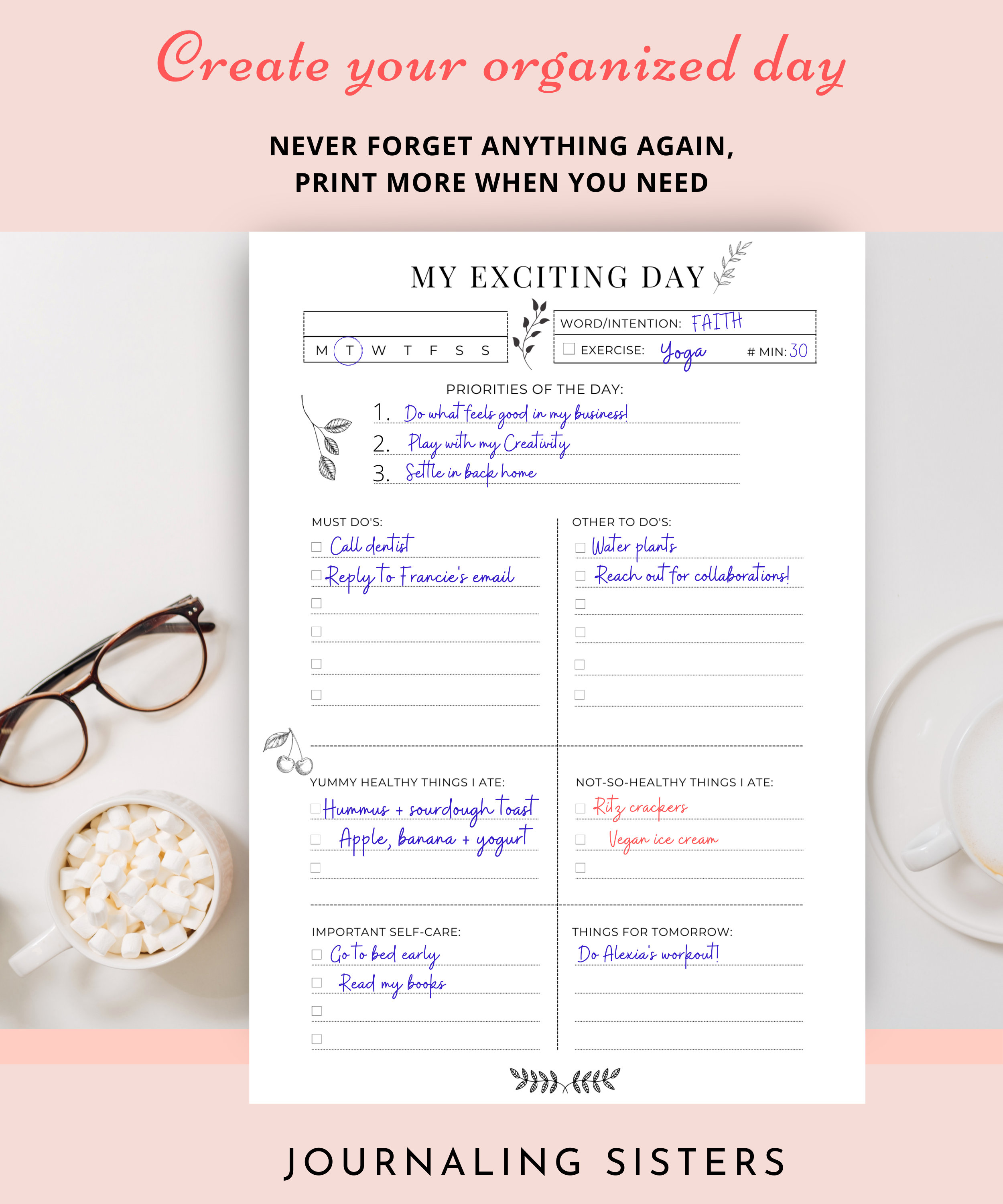 PRINTABLE Daily Planner & Journal, Calendar,day Organizer, A4, A5 ...
