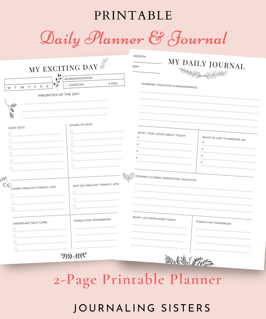 PRINTABLE Daily Planner & Journal, Calendar,day Organizer, A4, A5 ...