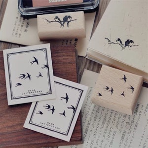 Birds on Branches Flying Swallows Swallow tree shadow Fern leaf  for planner printmaking scrapbook Greeting card Rubber Stamp