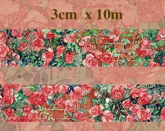 1 roll of designer  washi tape masking tape : rose wall, rose blossom ,rose blooming, rose garden