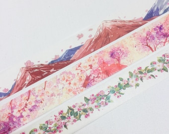Sakura Berg Washi Tape Kirschblüte japanische Kirsche Sakura rosa Landschaft, rosa Hügel, Frühlingsblüte, Kirschblüte