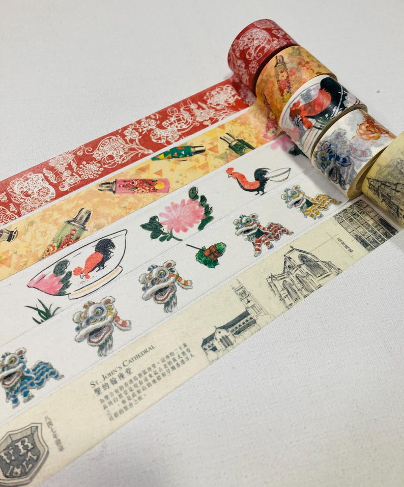 Hong Kong Traditional Festival Washi tape Lion dance moon festival Chinese New year, dim sum rooster old water bottle St John image 2