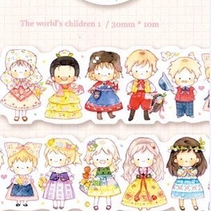 Welt Kinder Washi tape Kleine Kinder im traditionellen Outfit Washi tape Niedliche Kinder Washi tape x 1 Rolle
