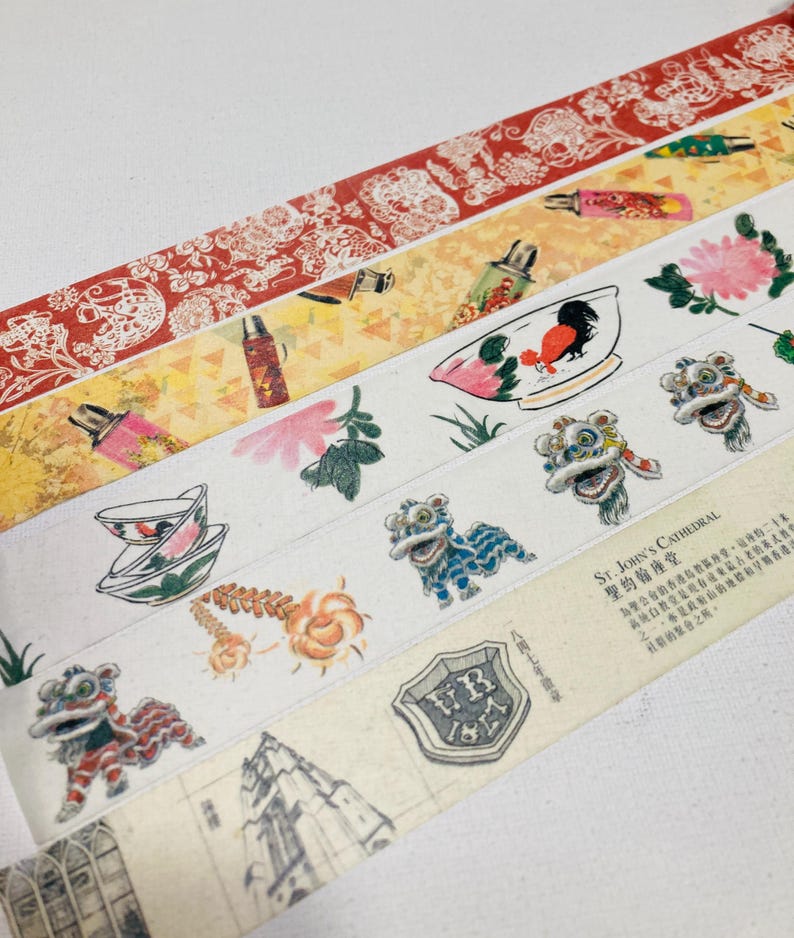 Hong Kong Traditional Festival Washi tape Lion dance moon festival Chinese New year, dim sum rooster old water bottle St John image 3