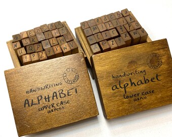 A box of 28pcs English Alphabet Letter Wooden Rubber Stamps : Upper Case or  Lower Case