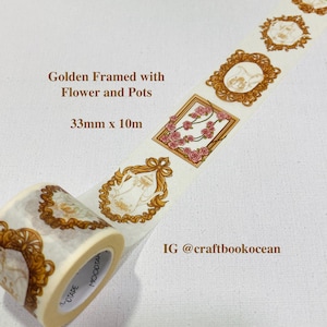Cadre doré avec fleurs et pots, Washi tape, bordure torsadée pour photo
