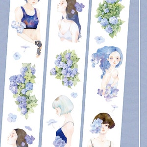 Ruban adhésif décoratif pour filles, fleurs violettes, fleurs d'hortensia, ruban de papier pour filles d'été, aquarelle pour portraits de filles, planificateur 1 rouleau