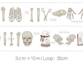 1 rol designer washi tape masking tape: bot, menselijke anatomie, schedel, orthopedist, orthopedie, orthopedie, wervelkolom