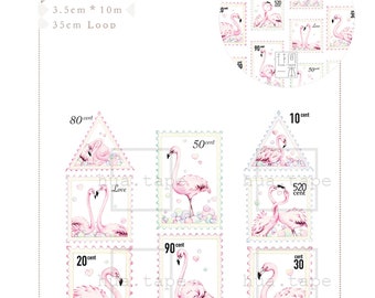 1 rotolo di nastro adesivo washi di design: fenicottero, uccello rosa, simpatico francobollo, francobolli con uccelli fiammeggianti