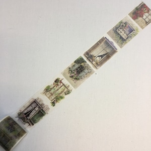 1 rol designer washi-tape maskeertape: raamkunst, kat bij de ramen die op je wacht, raam open, gordijnen, bloemenmuur