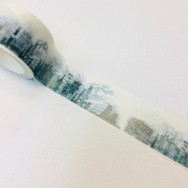 1 roll of Designer washi tape masking tape : Foggy city, city in mist, industrial life, cityscape in smoke