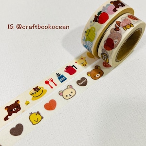 taśma washi do relaksu, leniwy miś, jabłko, herbata, czajniczek, filiżanka do herbaty, sztućce, pyszny tort, taśma maskująca do planera, przekąska, słodycze, taśma papierowa