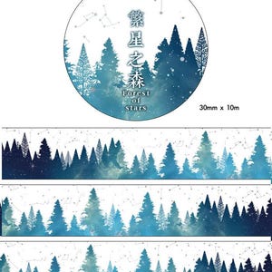 Forest of stars  washi tape silver foiled washi tape starry night  masking tape shinning forest night paper art tape