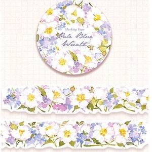 Cinta washi con corona de flores de color azul pálido Cinta washi con flores de color blanco Cinta adhesiva colorida de color azul pastel Cinta washi con corona de flores para planificador x 1 rollo