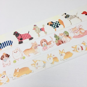 Niedliche Hunde washi tape Hund in Mode Masking Tape High Street Hund Mode Papierklebeband Hund in Baskenmütze Karohemd Französischer Bulle Dalmatiner Corgis