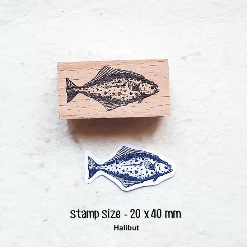 Printmakingart Flounder Pufferfish Cod Halibut Grouper Yummy Fish Rubber Stamp Tasty ...