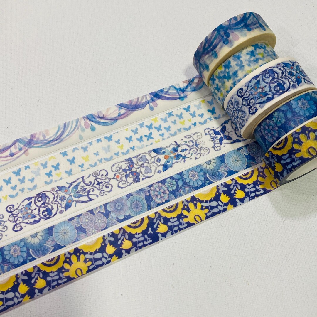 Blue Theme Floral Butterfly Ribbon Washi Tape Masking Tape Elegant ...
