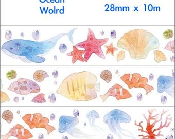 Ocean World washi tape Whale masking tape fish ocean beauty fish tail starfish sea dance jellyfish seashell ocean life paper art tape 1 roll