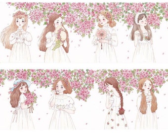 1 Rolle Designer-Washi-Tape-Klebeband: süße Blume, Blumen, Mädchen mit Blume, Frühling, Frieden, Ruhe, Entspannung, Jugend, schönes Mädchen