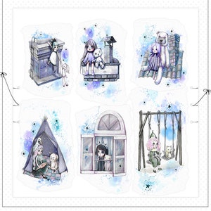 Gothic Stil Mädchen mit ihren Puppen Washi Tape Gothic Mädchen Washi Tape Puppen und Mädchen Masking Tape blau Kunst Gothik Illustration Masking Tape