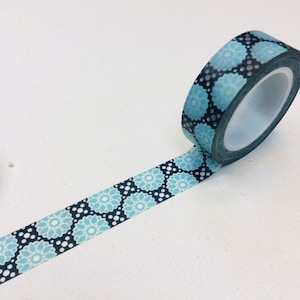 1 rollo de cinta adhesiva washi tape de diseño: diseño simple, estampado floral, floral azul, flor azul