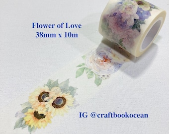 Flower of Love washi tape elegant flower blossom making tape sunflower rose colorful flower art purple flower pink flower paper tape