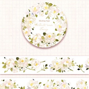 Cinta washi con ramitas de rosa blanca Cinta washi rosada Cinta de enmascarar con rosas blancas Cinta washi con ramitas Cinta washi floral para planificador x 1 rollo