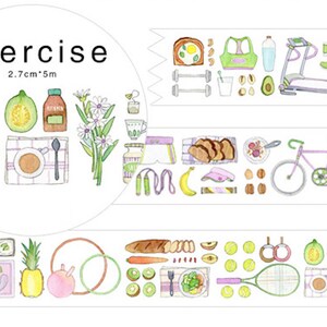 Washi-tape sporten Training Gymwerk gezond eten fietsen tennis sport gezonde levensstijl washi-tape Feeling good family maskeertape x 1 rol