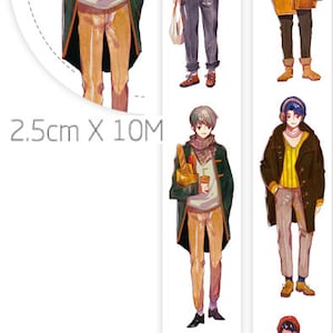 1 roll of designer  washi tape masking tape : young man, gentleman, man in jacket, street man fashion, big boy club, man art