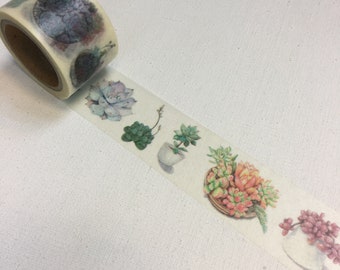 1 rol designer washi tape voor het maken van tape: plant, groen leven, vetplanten, bloesem, leven, groei, natuur, huistuin