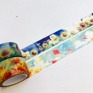Fita washi de flor de girassol Fita adesiva de girassol empilhada Fita washi de verão Sol Dia ensolarado Fita de arte em papel para planejador