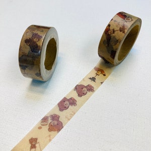 Fita washi de ursinho de pelúcia, fita adesiva para ursos nostálgicos, fita de papel para planejador x 1 rolo