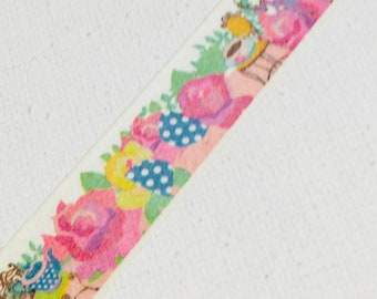 1 rollo de cinta adhesiva washi tape de diseño: encantadora fiesta de té, vida rosada, China fina, invitado de llama, merienda inglesa, juego de té