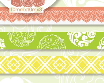 3 rollos de cinta adhesiva washi tape de diseño: encaje elegante, encaje de 3 colores, cinta de encaje, patrones de encaje, motivos tradicionales