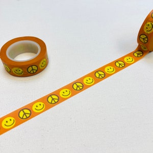 Cinta washi con el símbolo de la paz mundial, cinta washi con sonrisa, sin calor, gran sonrisa, pollitos, cinta de enmascarar, arte de la paz, amor y paz, para planificadores y álbumes de recortes, 1 rollo
