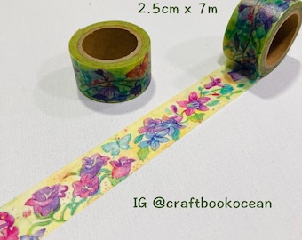 Fita adesiva decorativa com estampa de flor Morning Glory, fita adesiva decorativa com estampa de borboleta, fita adesiva decorativa para papel artístico para planners.