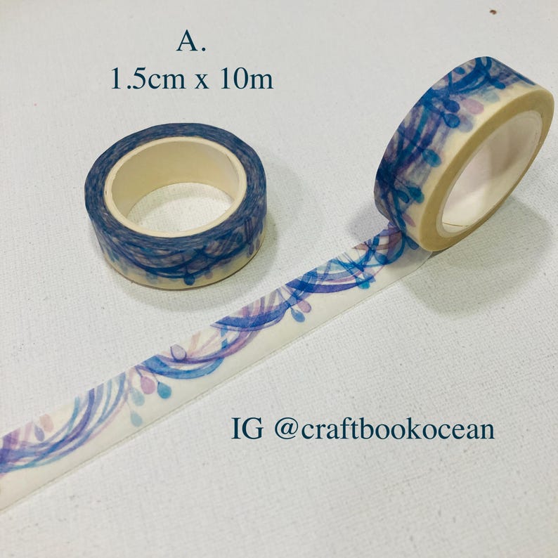 Blue theme floral butterfly ribbon washi tape masking tape elegant butterfly dance Floral blossom garden home ribbon dance tape for planner A. Ribbon