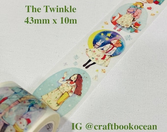 1 rotolo di nastro washi di design, nastro adesivo di carta Twinkle Twinkle, piccola stella, nastro washi per bambine, luna crescente, coniglio, notte stellata per bambine