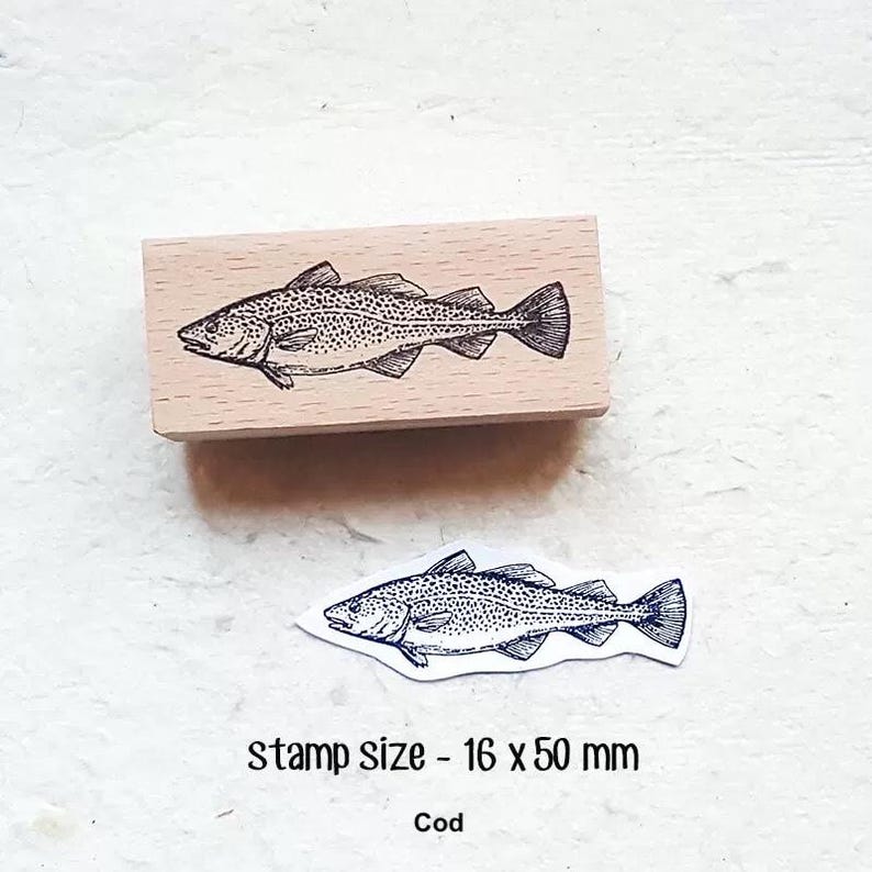 Printmakingart Flounder Pufferfish Cod Halibut Grouper Yummy Fish Rubber Stamp Tasty ...