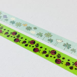 Nastro washi con trifoglio, coccinelle, nastro adesivo, insetto Greenfield, insetto rosso, pois, insetto, uccello naturale carino con foglie, nastro di carta artistica
