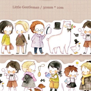 Kleines Gentleman Washi Tape Niedliches kleiner Mann Masking Tape rund Top Made in Japan Washi Tape Boys Enten Vogel Washi Tape für Planer x 1 Rolle